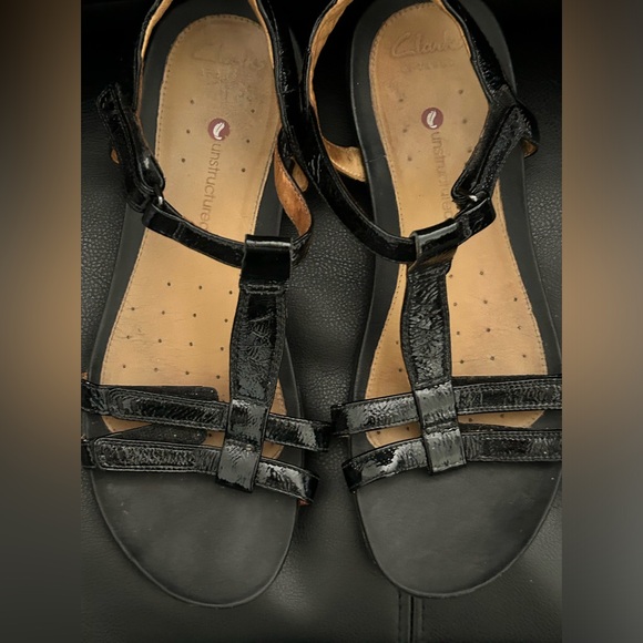 Clarks black patent leather sandals, UN VAZE BLACK PATENT, Size 9 M - Picture 10 of 10